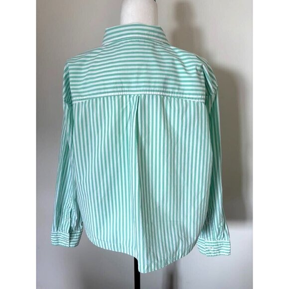 NWT AMERICAN EAGLE Top Size XL Long Sleeve Green White Striped Contrasting Cuffs - Picture 8 of 10